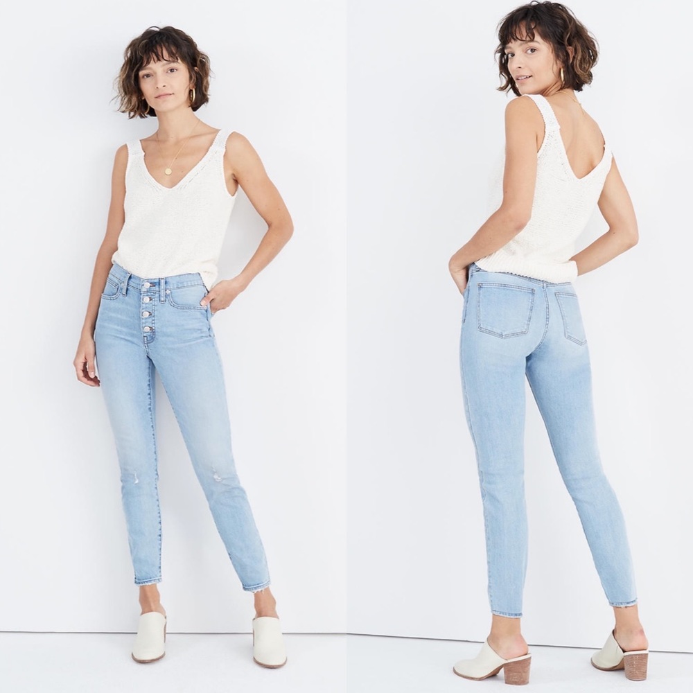 Madewell 9” Mid Rise Skinny Crop Button Front Jeans Asbury Light Wash